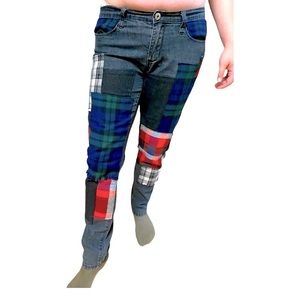 Black Stretch Skinny Plaid Patchwork Art Jeans